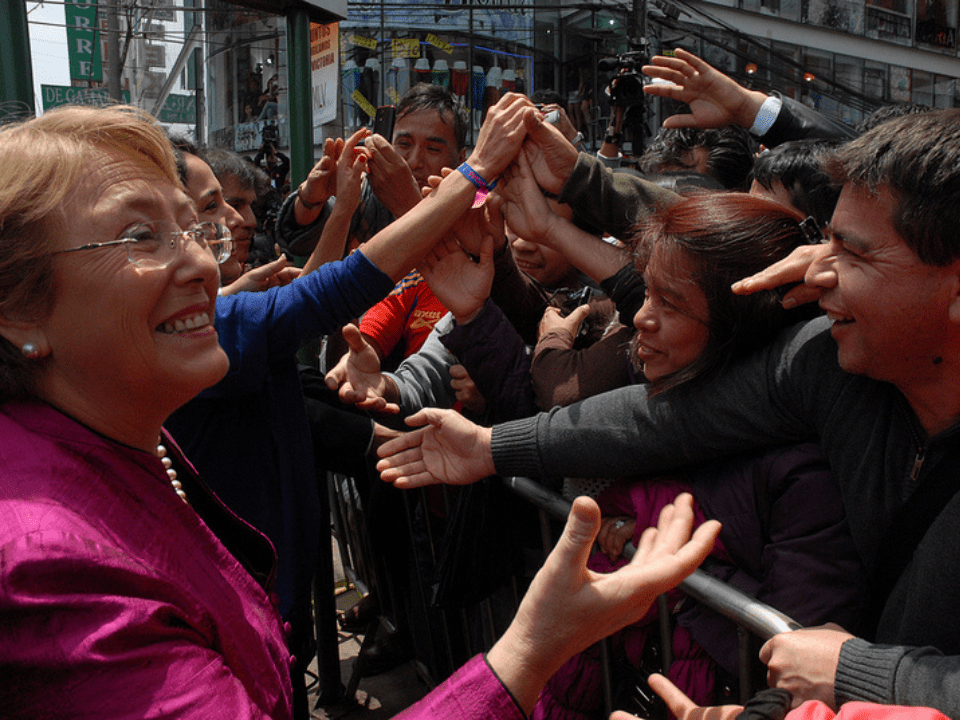 Chilean President-elect Michelle Bachelet greets supporters.